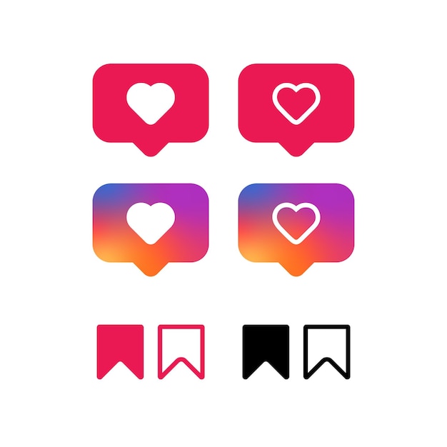 Vecteur une collection d'icônes pour une application de médias sociaux appelée coeur.