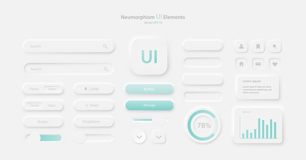 Une collection d'icônes pour le développement d'interface utilisateur en blanc et vert Un ensemble d'éléments d'interface utilisateur pour une application mobile