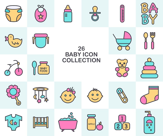 Une collection d'icônes pour les icônes de bébé, y compris un bébé et une tétine.