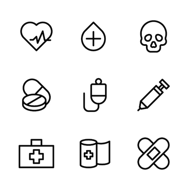 Vecteur collection d'icônes de santé haut de gamme sur un thème