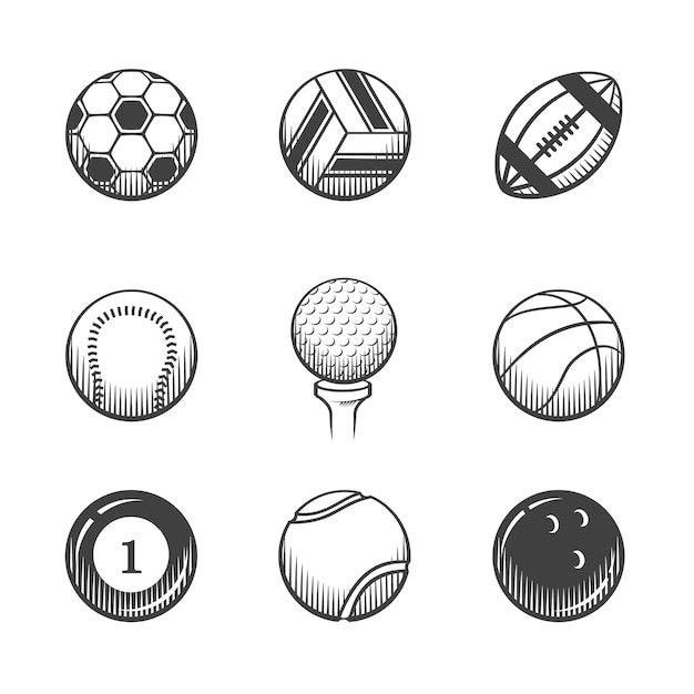 Collection D'icônes De Sport. Balles De Sport Sur Fond Blanc. Icônes Définies.