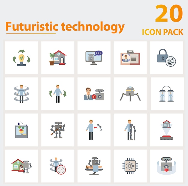 Vecteur collection d'icônes de technologie futuriste d'éléments simples