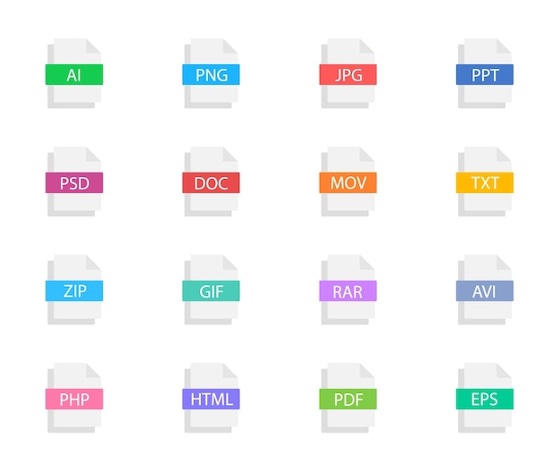 Collection d'icônes de type de fichier Format et extension des documents