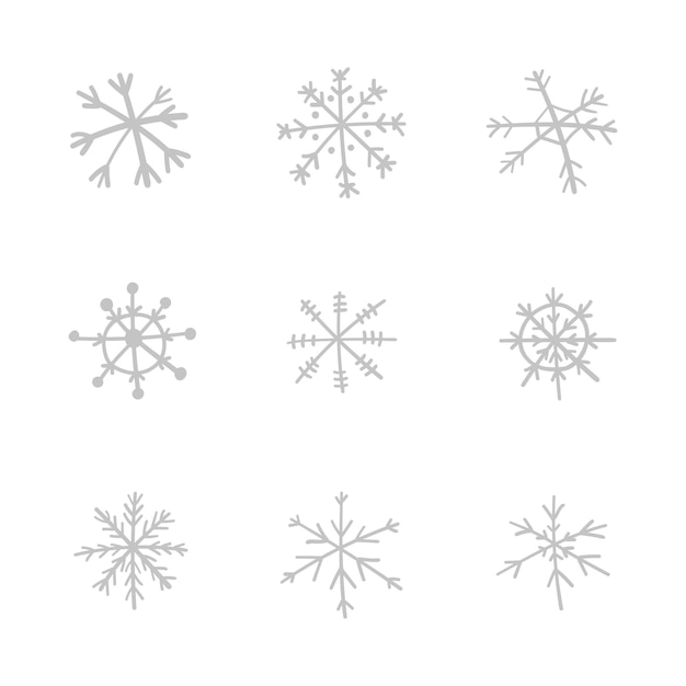 Collection D'icônes Vectorielles Flocon De Neige Dessinés à La Main, Symbole De Neige D'hiver