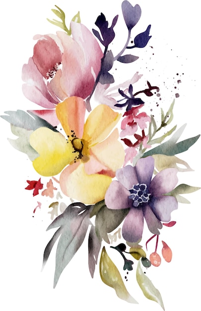 Vecteur collection d'illustrations d'aquarelle avec des fleurs
