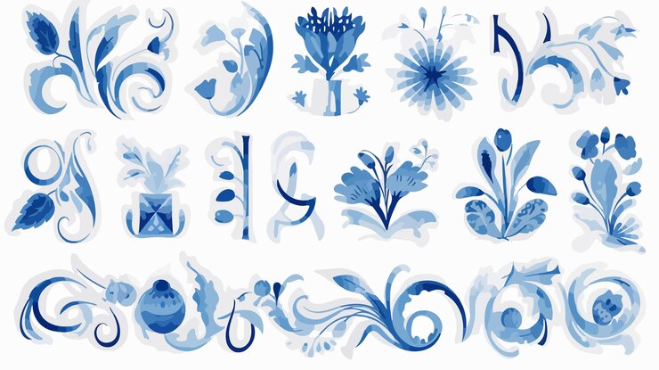 une collection d'illustrations bleues et blanches par personne