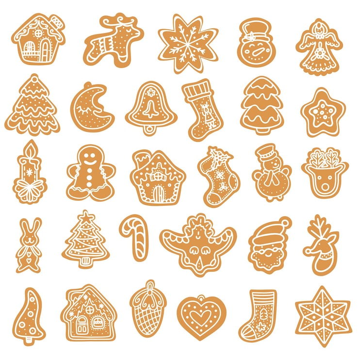Vecteur collection d'illustrations d'icônes graphiques de biscuits de pain d'épice de noël traditionnels