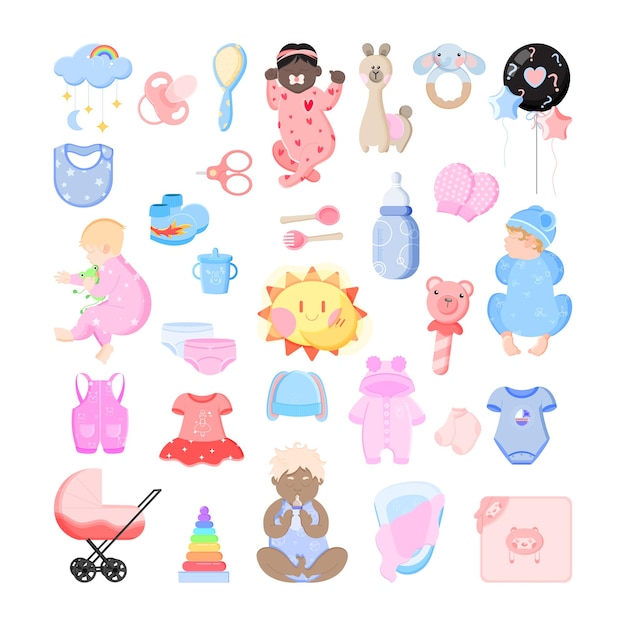 Collection d'illustrations avec des nouveau-nés et bébé