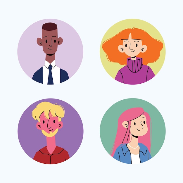 Collection d'illustrations de personnages de profil d'Avatar, hommes et femmes