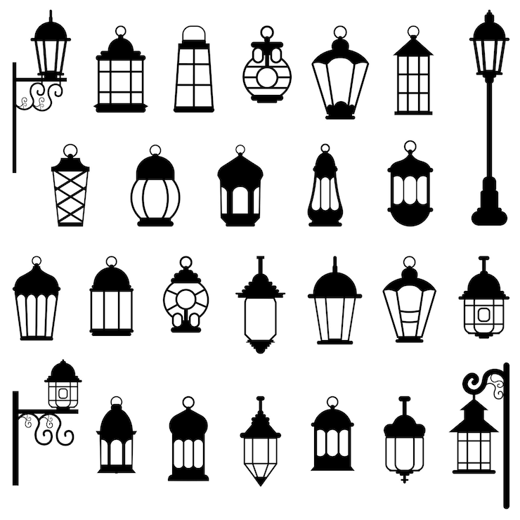 Vecteur une collection d'illustrations de silhouettes de lanternes
