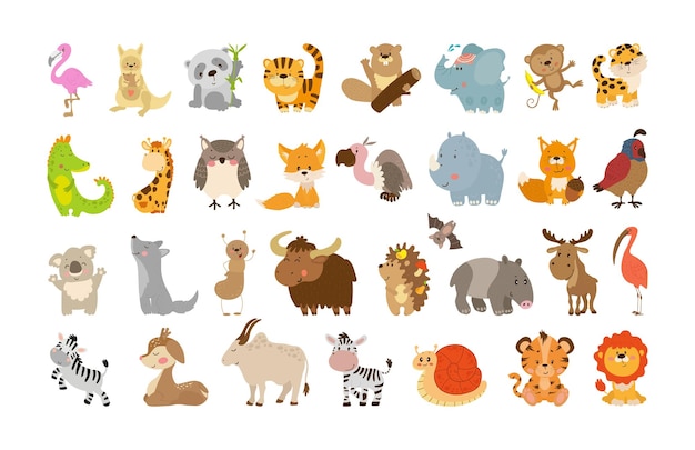 Collection d'illustrations vectorielles d'animaux de compagnie et sauvages sur fond blanc