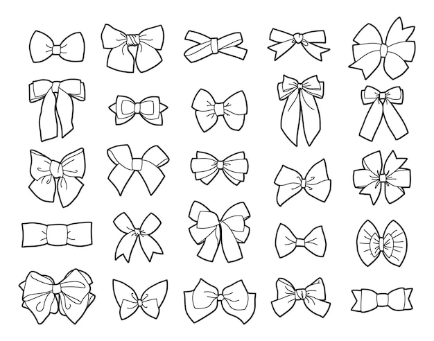 Collection d'illustrations vectorielles de contours de divers arcs et rubans, éléments noirs isolés