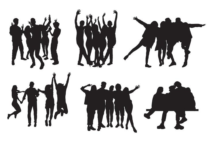 Vecteur collection d'illustrations vectorielles de personnes de fête à silhouette vectorielle