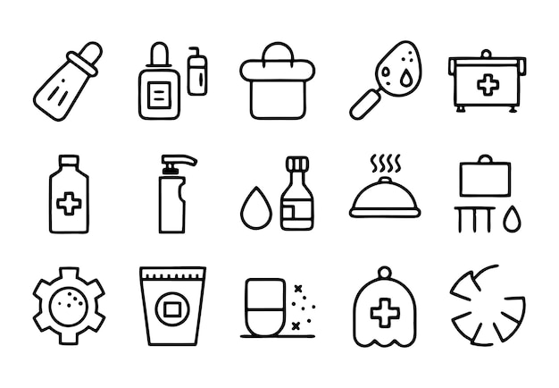 une collection d'images de divers objets, y compris une bouteille de médicaments et un tube de médicaments