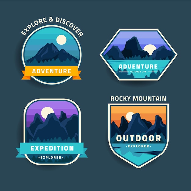 Collection d'insignes d'aventure plat