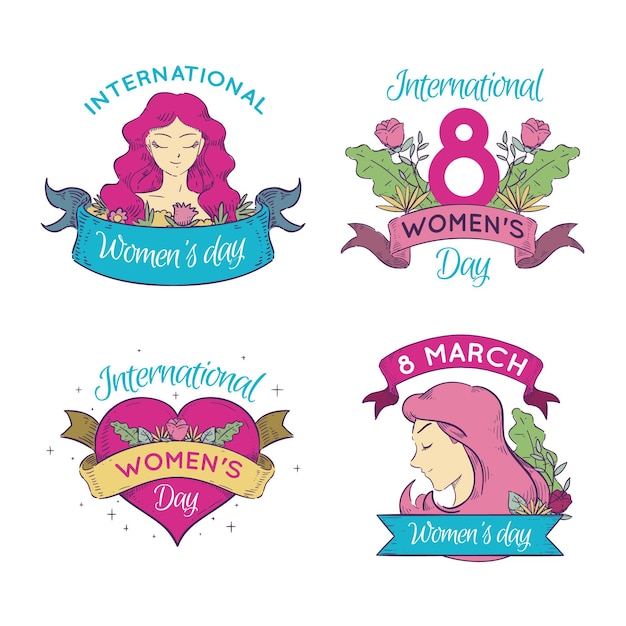 Collection D'insignes De La Journée Internationale Des Femmes Dessinés à La Main