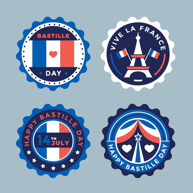 Vecteur collection d'insignes plat bastille day