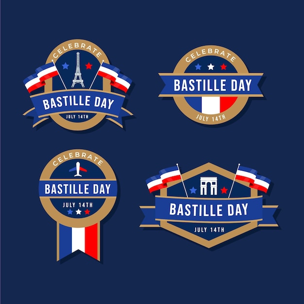 Vecteur collection d'insignes plat bastille day