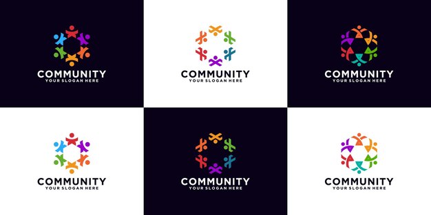 Vecteur une collection d'inspirations de conception de logo de communauté avec différentes couleurs