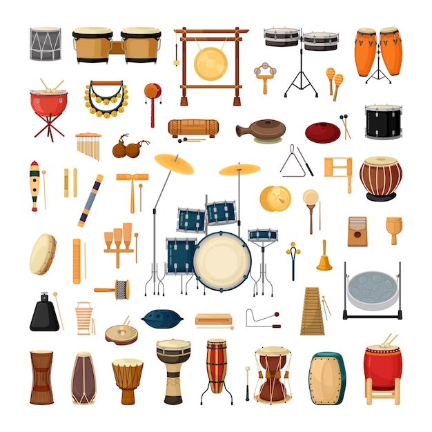 Vecteur collection d'instruments de musique à percussion et à bruit