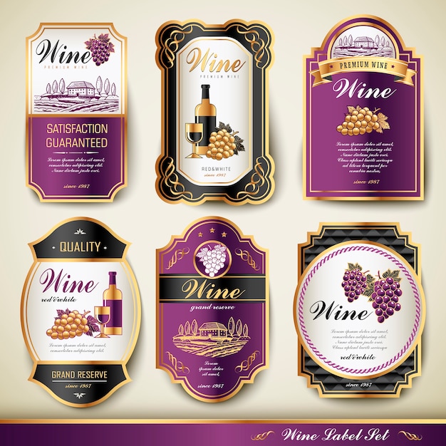 Collection De Jeu D'étiquettes De Vin Premium élégantes Avec Ligne Dorée