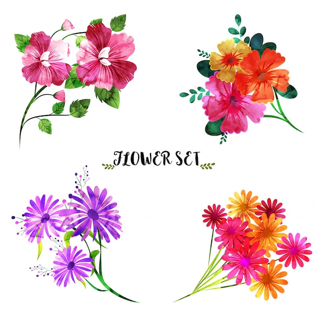 Collection de jeu de fleur aquarelle, bouquet artistique.