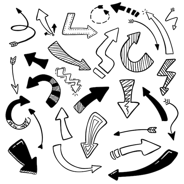 Collection de jeu de vecteur de doodle flèche dessin à la main