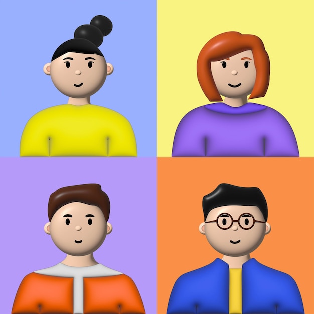 Collection de jeunes hommes et femmes 3D à la mode illustration 3D
