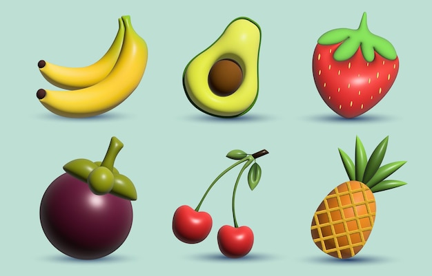 Collection de jeux d'icônes de fruits 3D