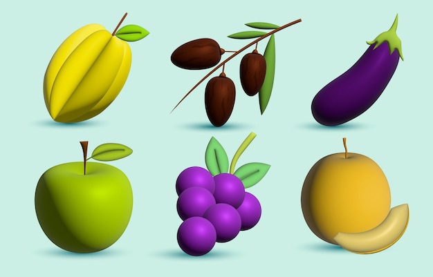 Vecteur collection de jeux d'icônes de fruits 3d