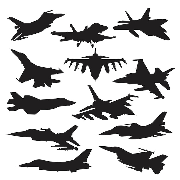 Collection De Jeux De Silhouettes D'avions De Chasse