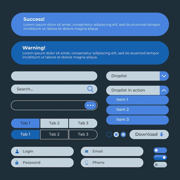 Collection de kits d'interface utilisateur design plat