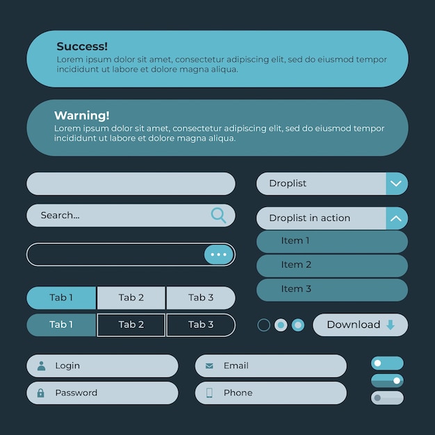 Collection de kits d'interface utilisateur design plat
