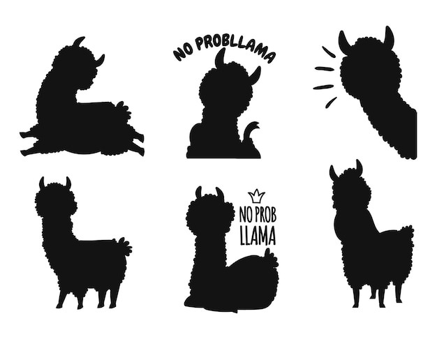 Vecteur collection de lamas silhouettes vectorielles isolées