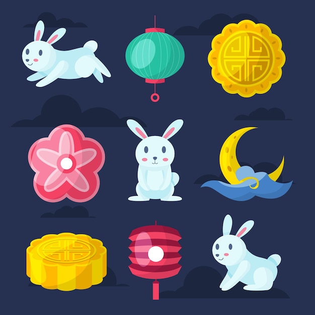 une collection de lanternes en papier coloré et de lapins
