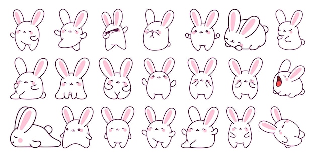 Une collection de lapins de dessins animés mignons et drôles