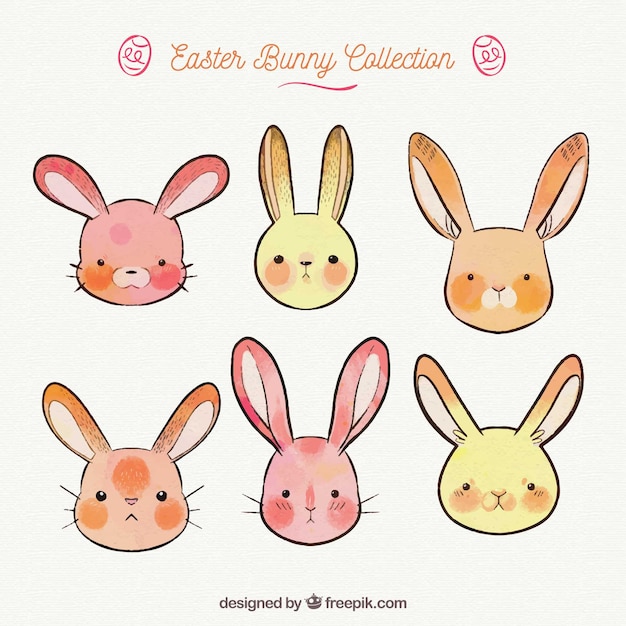 Vecteur collection de lapins mignons de pâques dans un style dessiné à la main