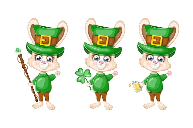 Collection de lapins mignons pour les cartes de la Saint-Patrick