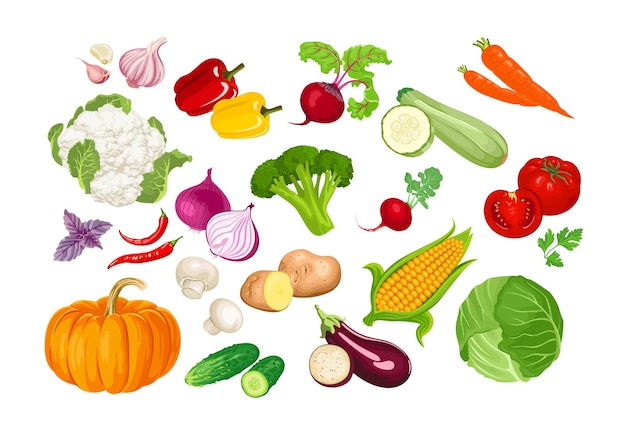 Collection de légumes de dessins animés