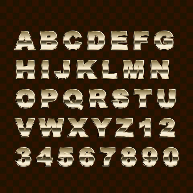 Collection De Lettres Et De Chiffres De L'alphabet Majuscule De Style Doré
