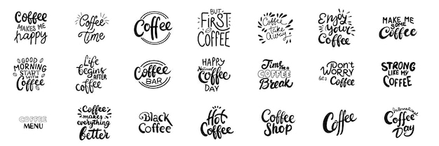 Collection de lettres de texte sur le café Art vectoriel dessiné à la main