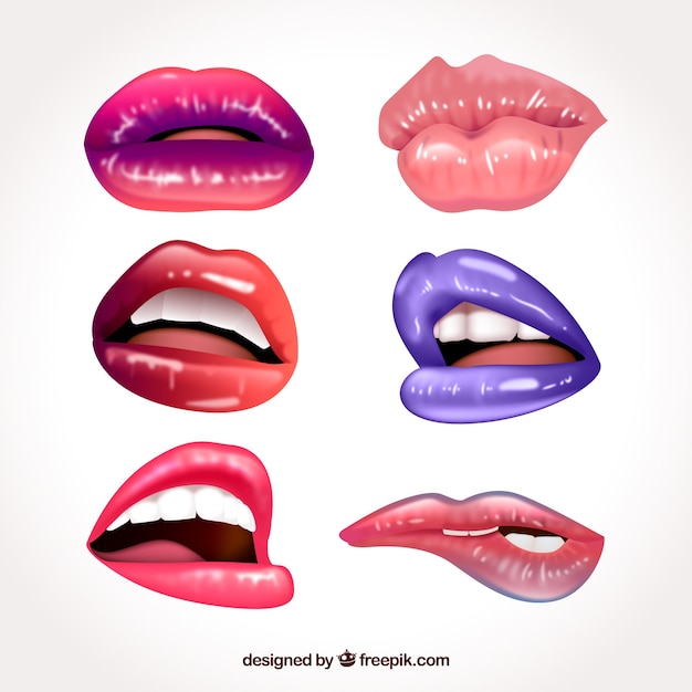 Collection de lèvres colorées avec un design réaliste