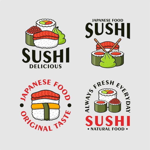 Collection De Logo De Conception De Sushi D'étiquette D'insigne