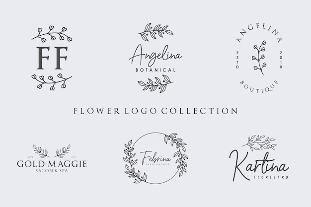 Vecteur collection de logo de fleurs avec un style minimaliste