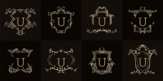 Collection De Logo Initial U Avec Ornement De Luxe Ou Cadre Fleuri