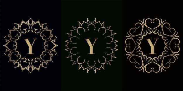 Collection De Logo Initial Y Avec Cadre D'ornement Mandala De Luxe