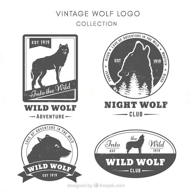 Collection De Logo De Loup Sauvage Vintage