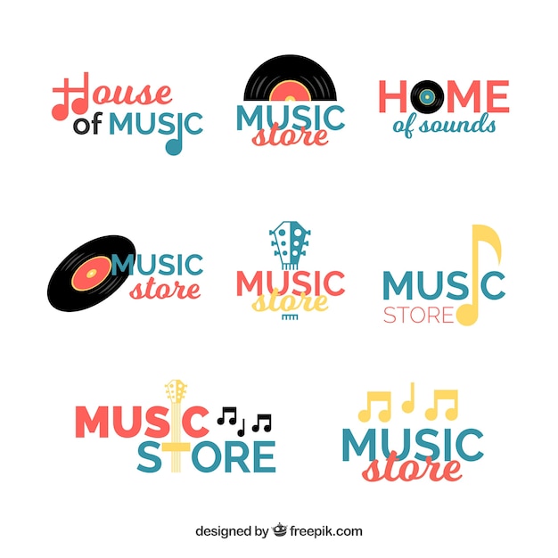 Vecteur collection de logo de magasin de musique avec un design plat