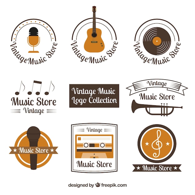 Collection De Logo De Magasin De Musique Avec Style Vintage