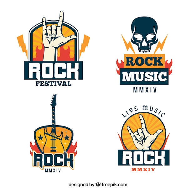 Collection De Logo De Rock Avec Un Design Plat